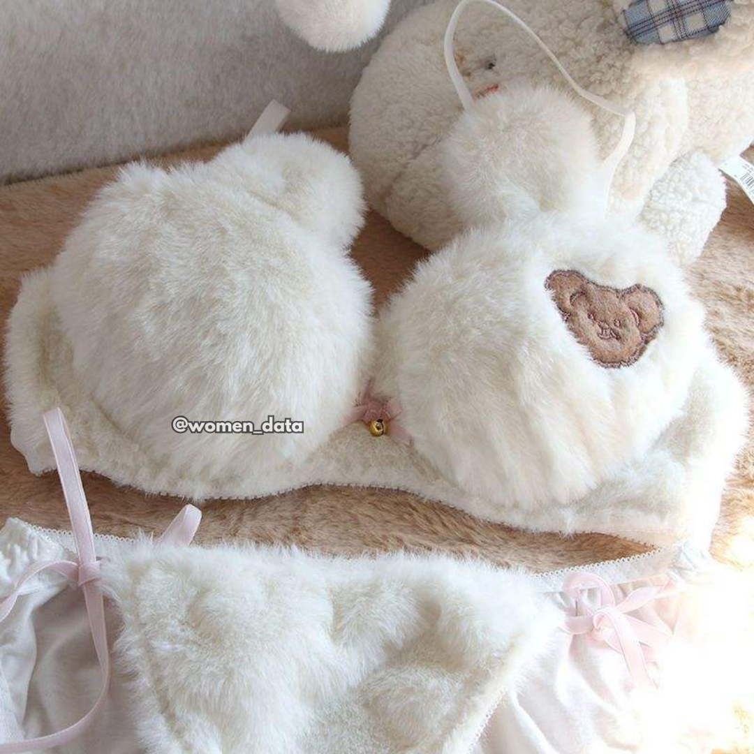 Women’s Winter Fluffy Bear Bra Panty Set