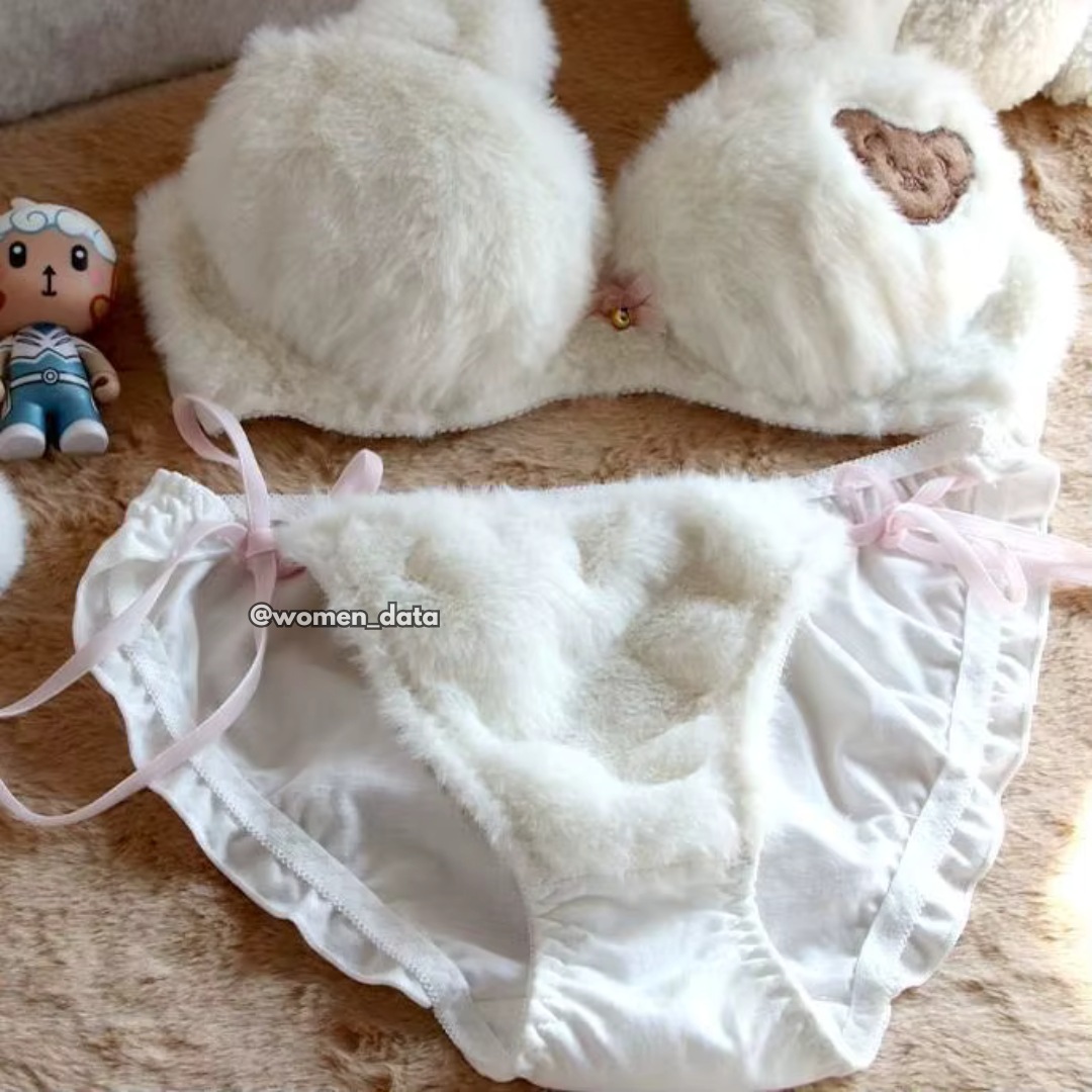 Women’s Winter Fluffy Bear Bra Panty Set