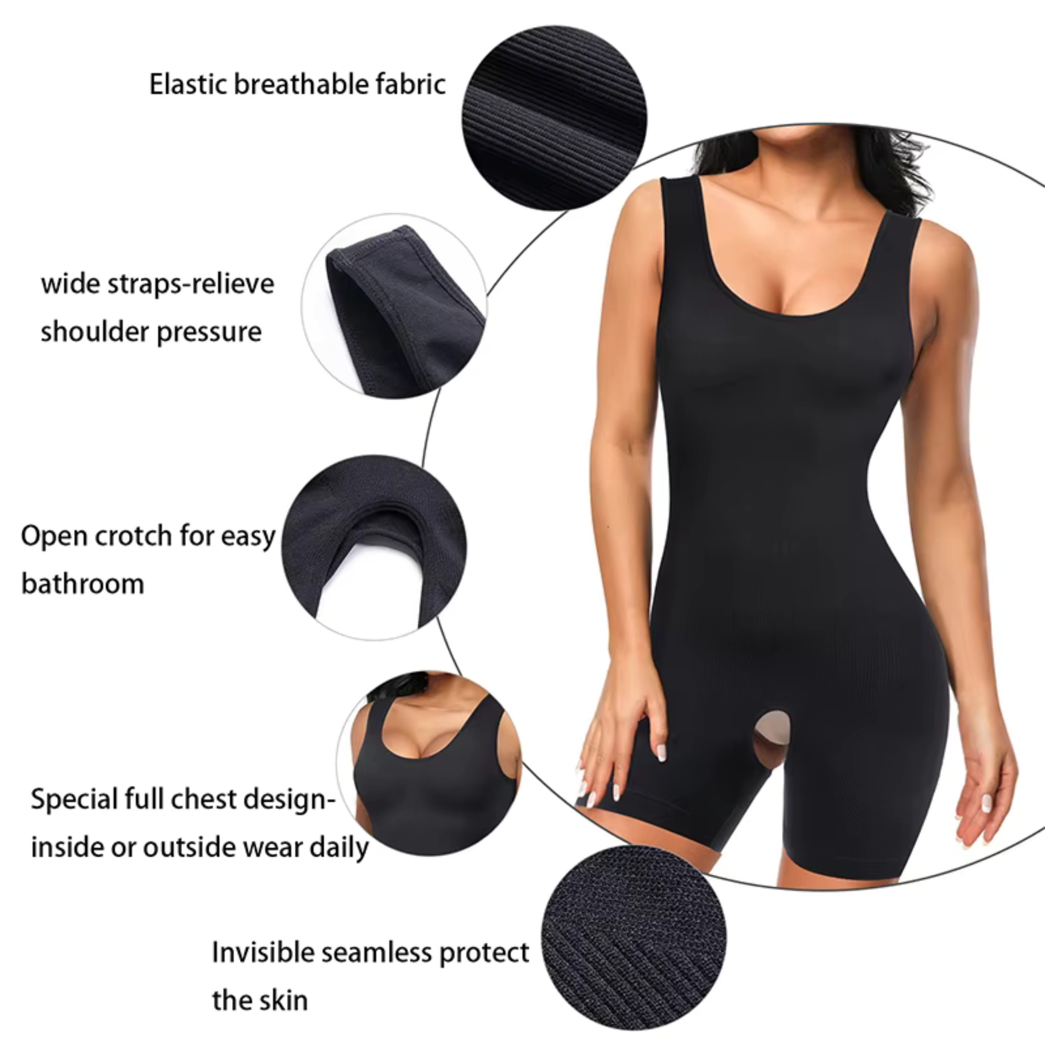 Full Body Shaper with Thigh Slimming & Open Crotch Design