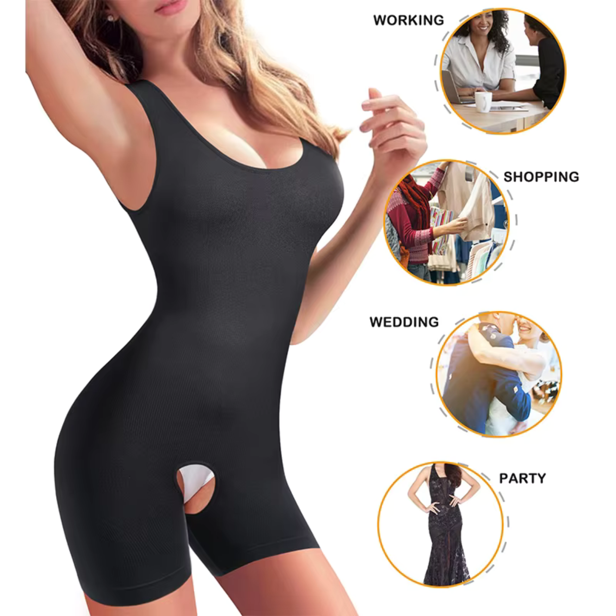 Full Body Shaper with Thigh Slimming & Open Crotch Design