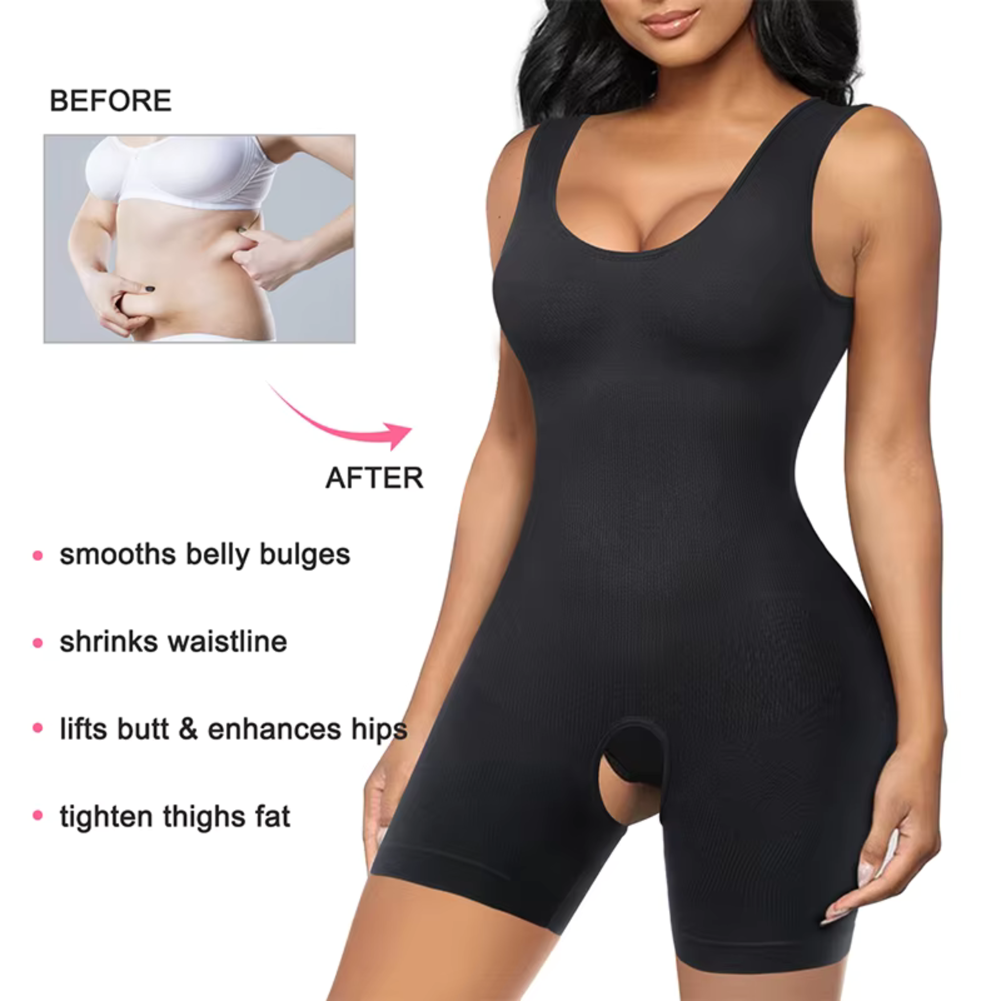 Full Body Shaper with Thigh Slimming & Open Crotch Design