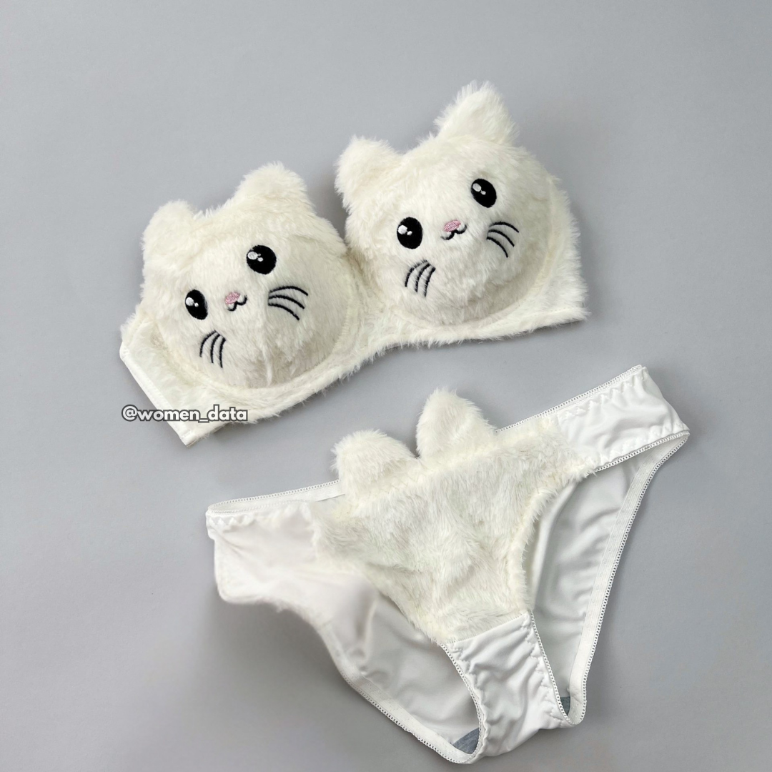 Kitty Cartoon Bra Panty Lingerie White