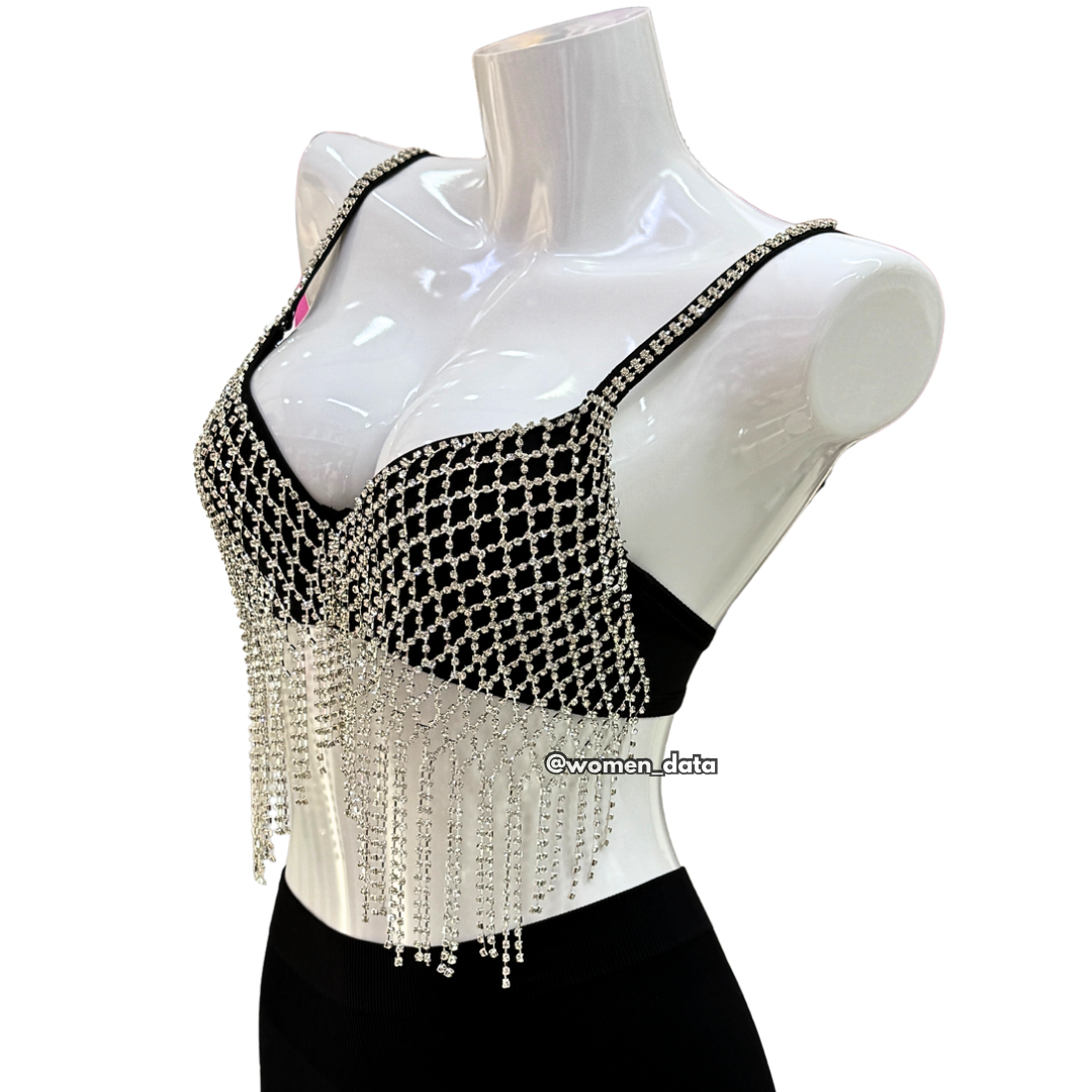Sexy Cutout Net Drill Tassel Bra