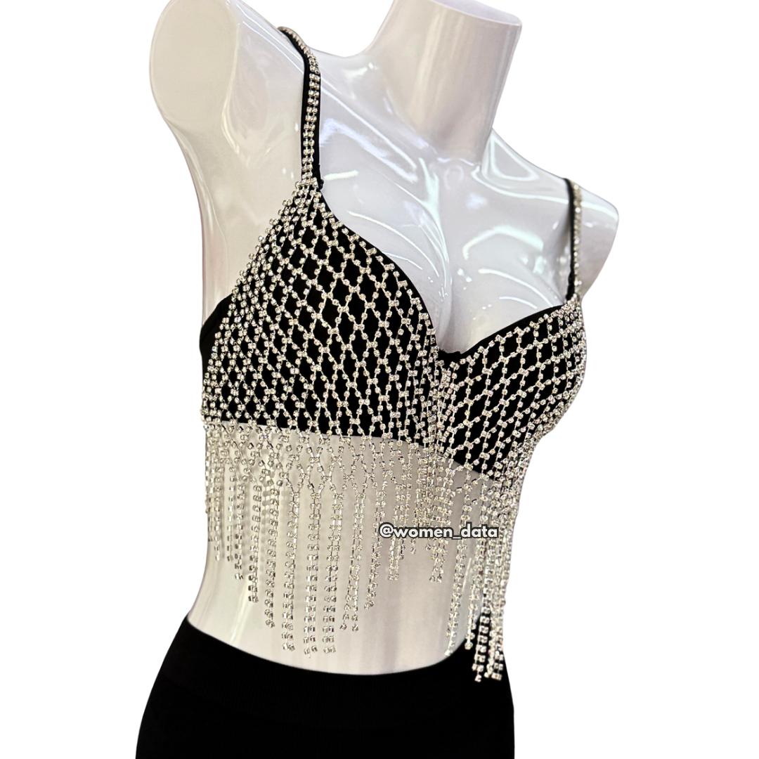 Sexy Cutout Net Drill Tassel Bra