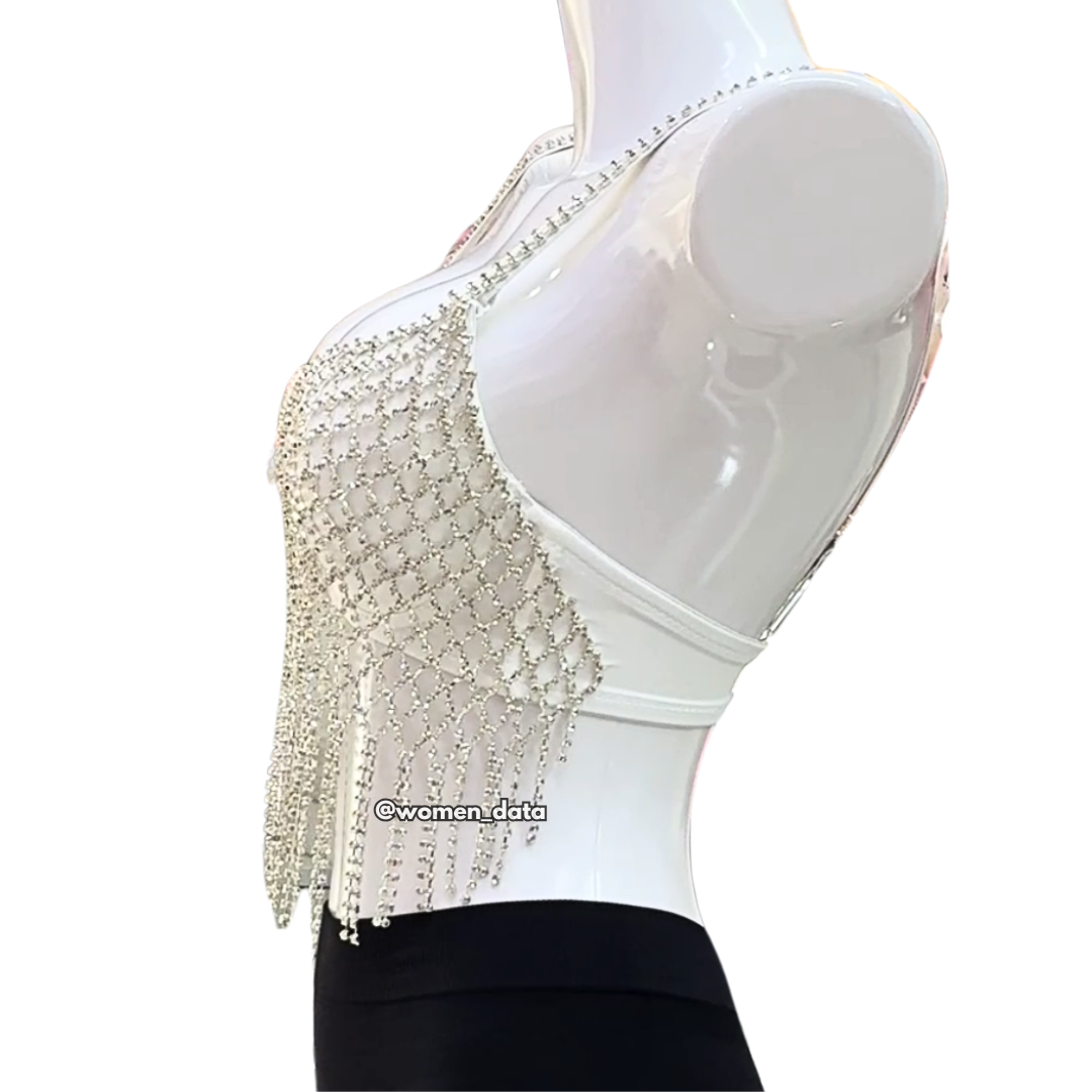 Sexy Cutout Net Drill Tassel Bra