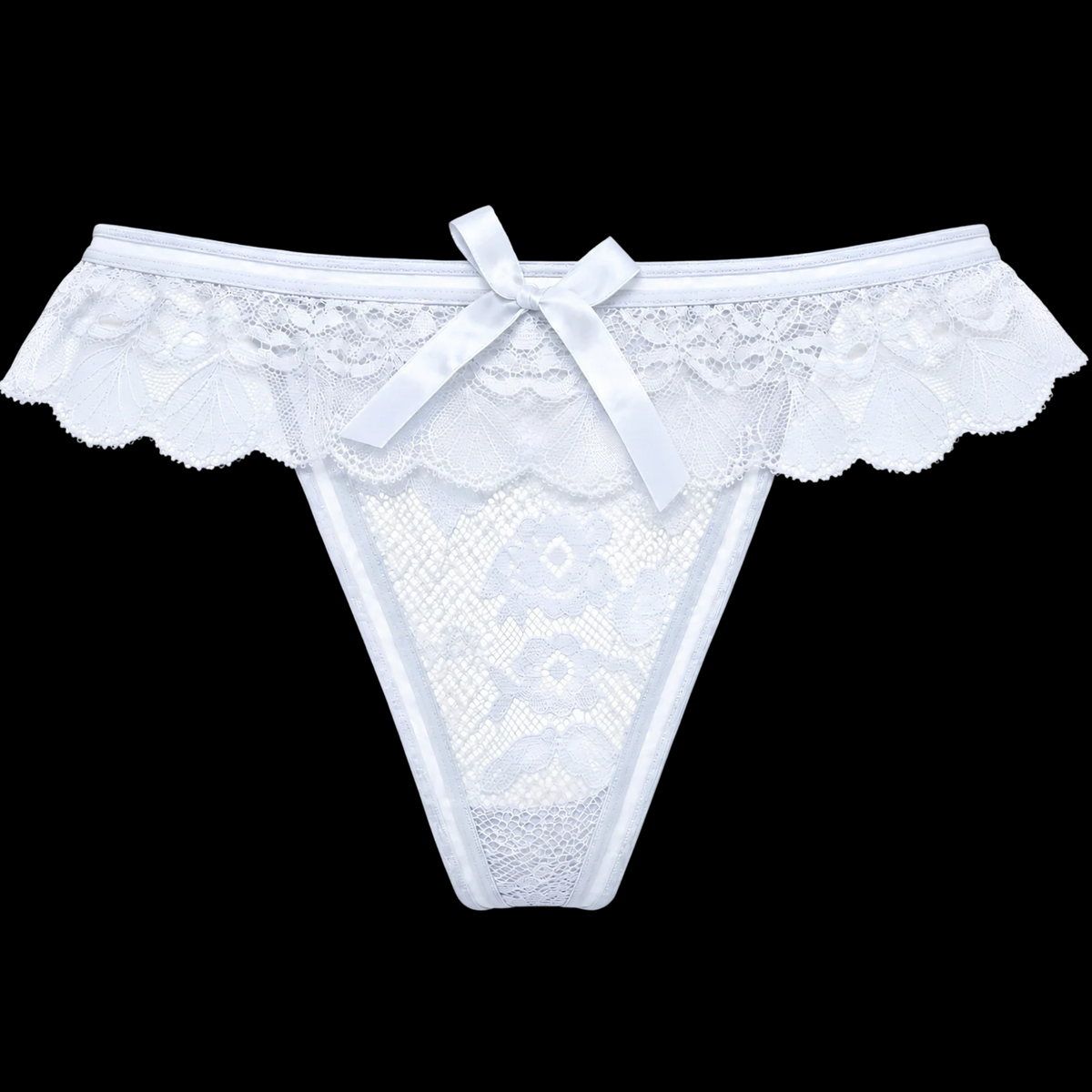 White Lace Bow Detail Thong Panty