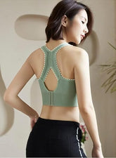 Green Nylon Lightly Padded Wire Free Anti-Sweat Sports Bra 