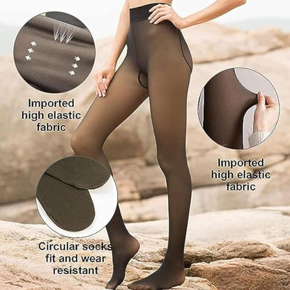 Dual Tone Fleece Lined Winter Pantyhose | Thick Warm Stockings Look Leggings