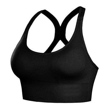 Nylon Lightly Padded Wire Free Anti-Sweat Sports Bra  Black