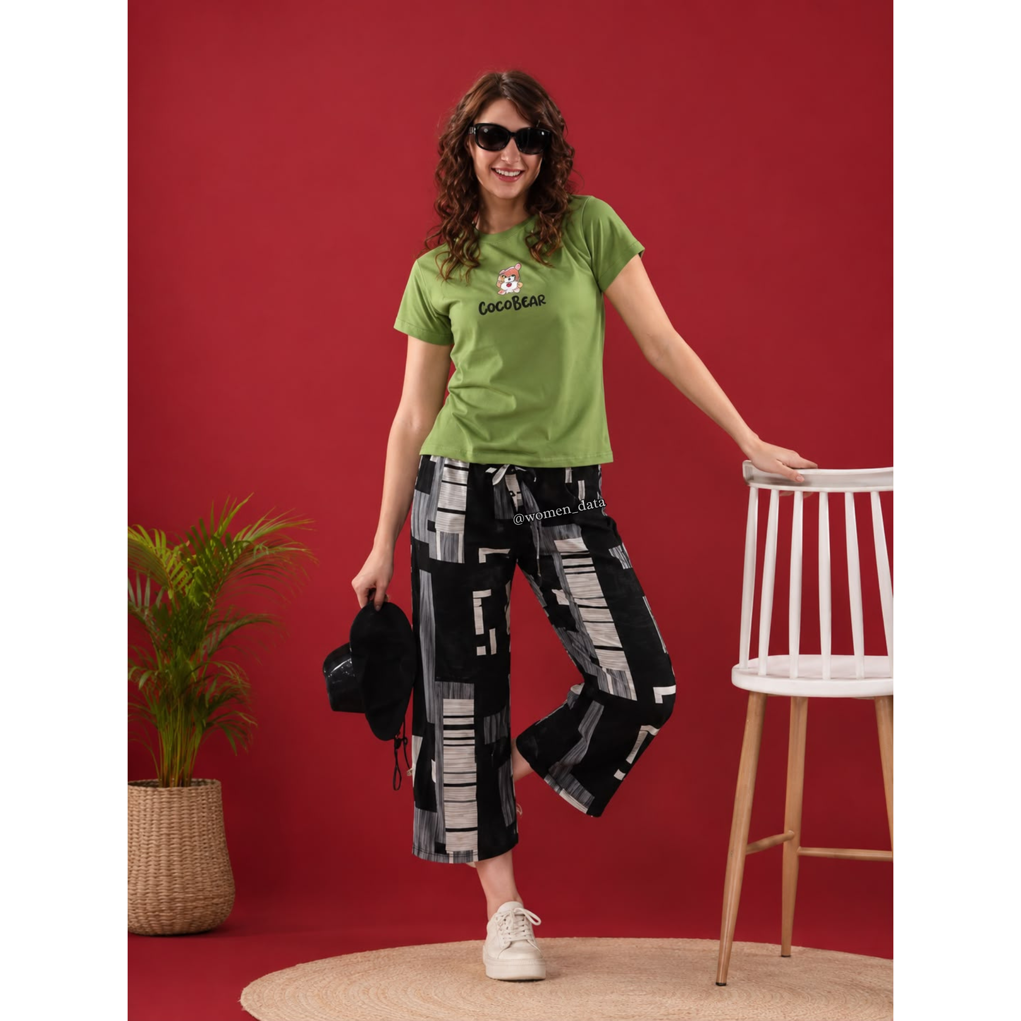 Women’s Olive Green Printed Lounge Wear Co-ord Set