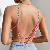 Pink Sequin Mirror Body Chain Bra Top