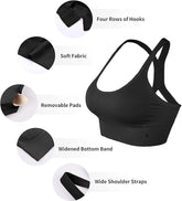 Nylon Lightly Padded Wire Free Anti-Sweat Sports Bra  black