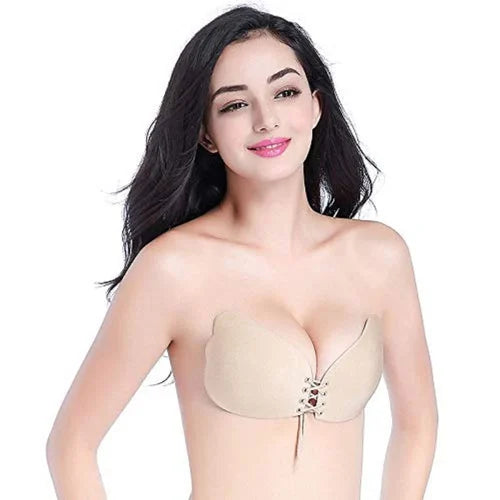 Nylon Padded Non-Wired Reusable Backless Strapless Push up Self Adhesive Sticky Bra | Women Data