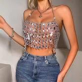 Crystal Chain Halter Crop Top Accessory