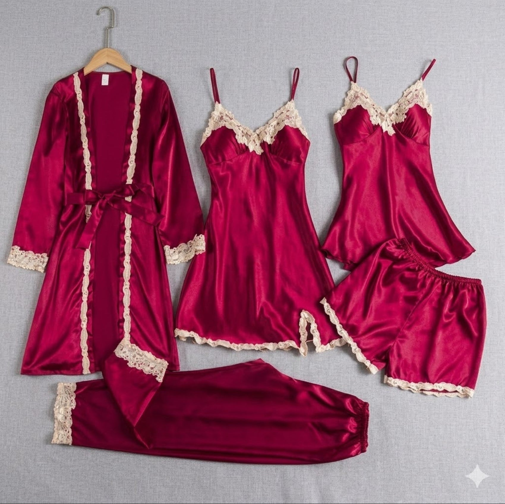 Women Satin Lace Nightwear Set – 5 Piece 