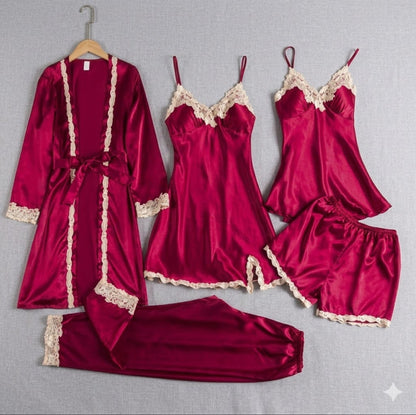 Women Satin Lace Nightwear Set – 5 Piece 