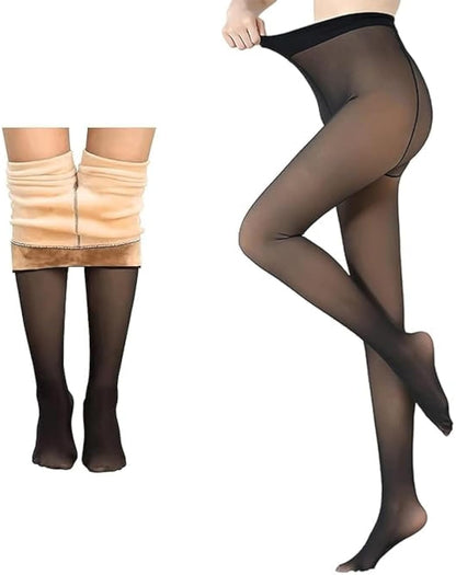 Dual Tone Fleece Lined Winter Pantyhose | Thick Warm Stockings Look Leggings