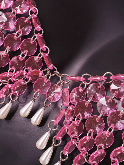 Pink Sequin Mirror Body Chain Bra Top