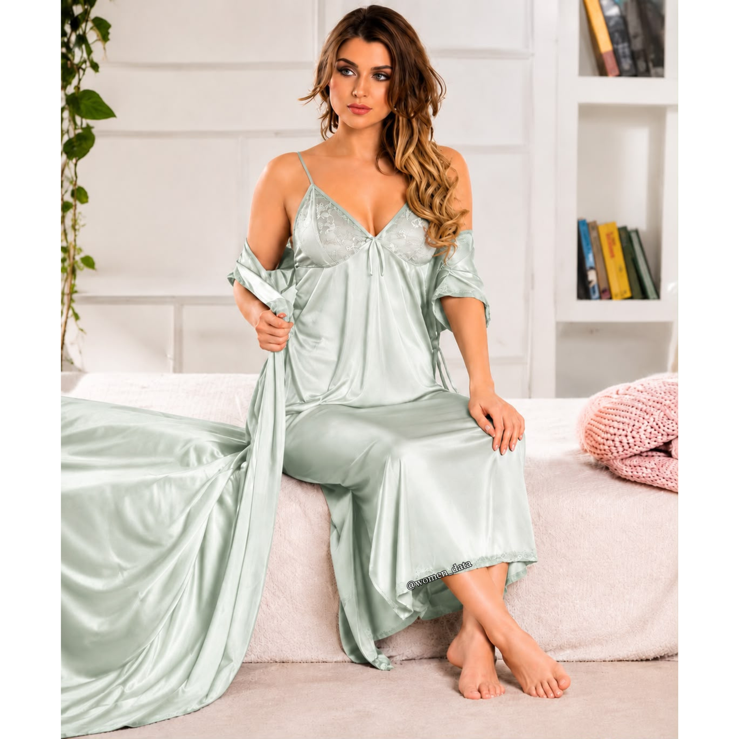 Satin Lace Cami Pajama Set with Robe – Women’s Luxury Sleepwear