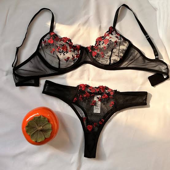 Romantic Embroidered Mesh Bra &amp; Panty Set for Women