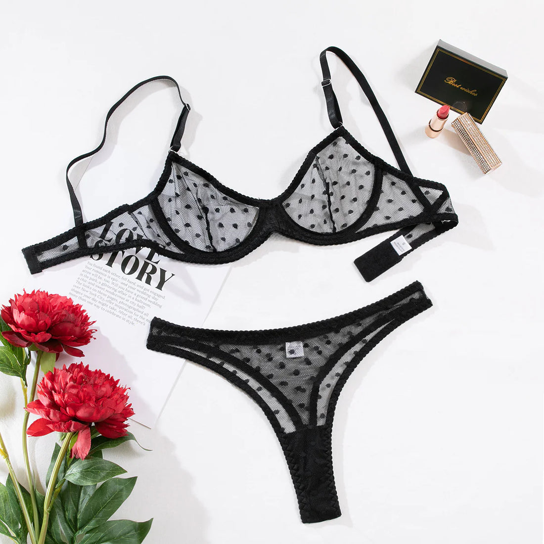Sheer Mesh Black Lingerie Set