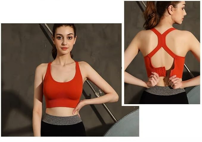 Nylon Lightly Padded Wire Free Anti-Sweat Sports Bra Red