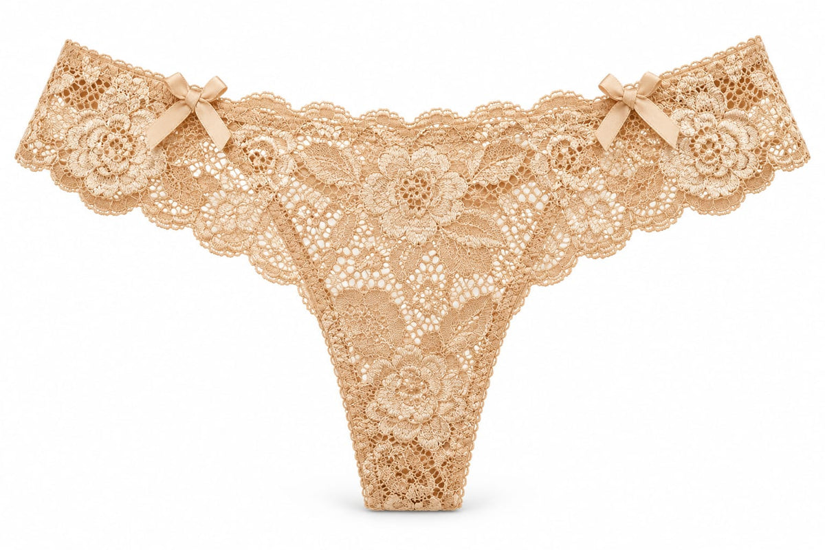 All-Over Floral Lace Double-Bow Thong Panty 