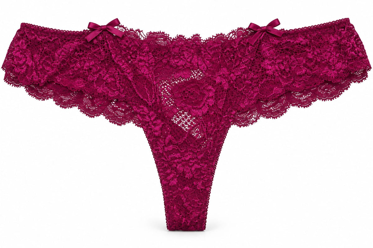 All-Over Floral Lace Double-Bow Thong Panty 