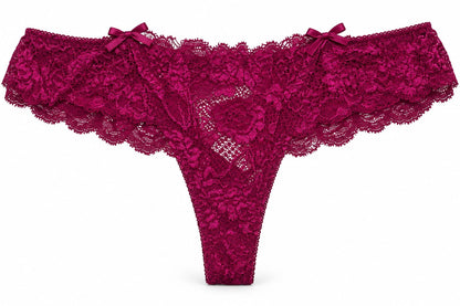 All-Over Floral Lace Double-Bow Thong Panty 