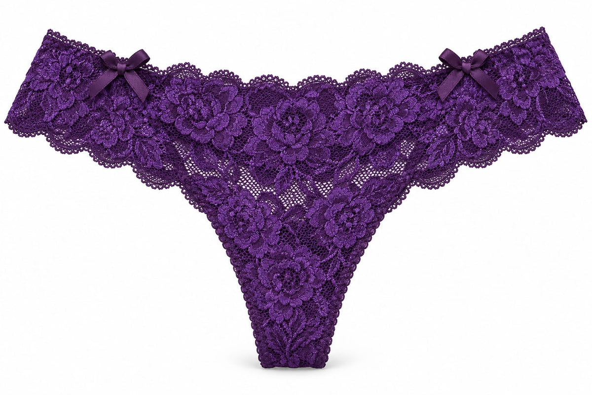 All-Over Floral Lace Double-Bow Thong Panty 