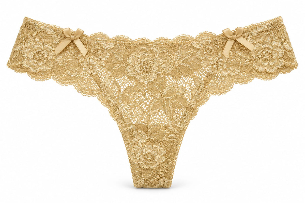 All-Over Floral Lace Double-Bow Thong Panty 