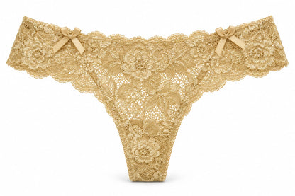 All-Over Floral Lace Double-Bow Thong Panty 