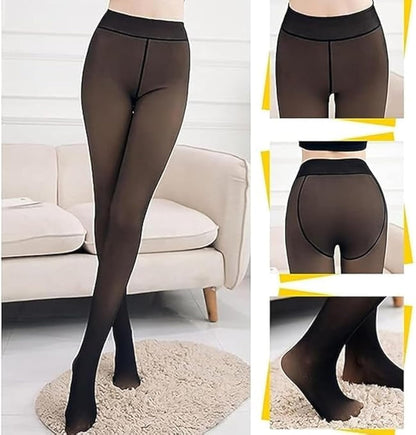 Dual Tone Fleece Lined Winter Pantyhose | Thick Warm Stockings Look Leggings