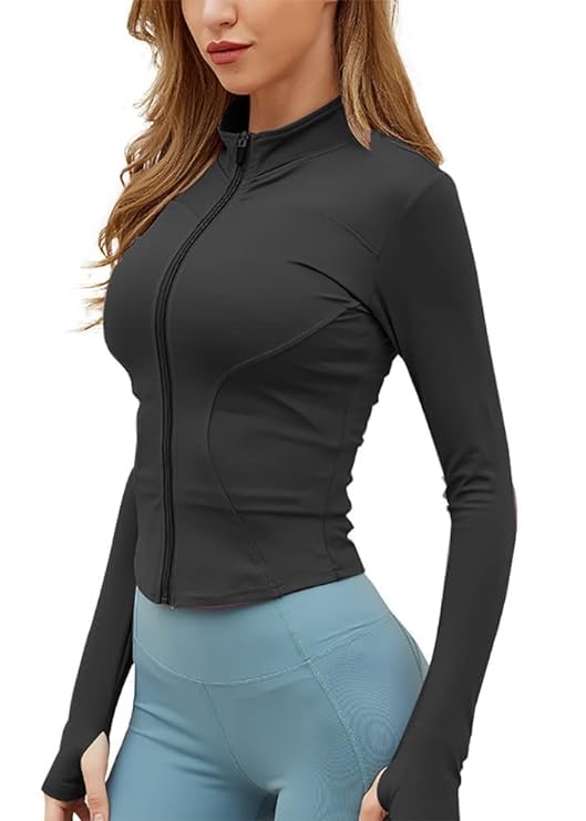 Workout Jacket with Thumb Holes Black