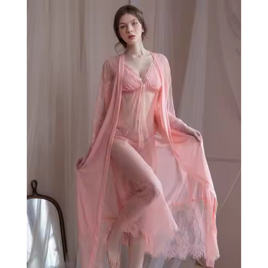 Sexy Lace Transparent Long Robe Women&