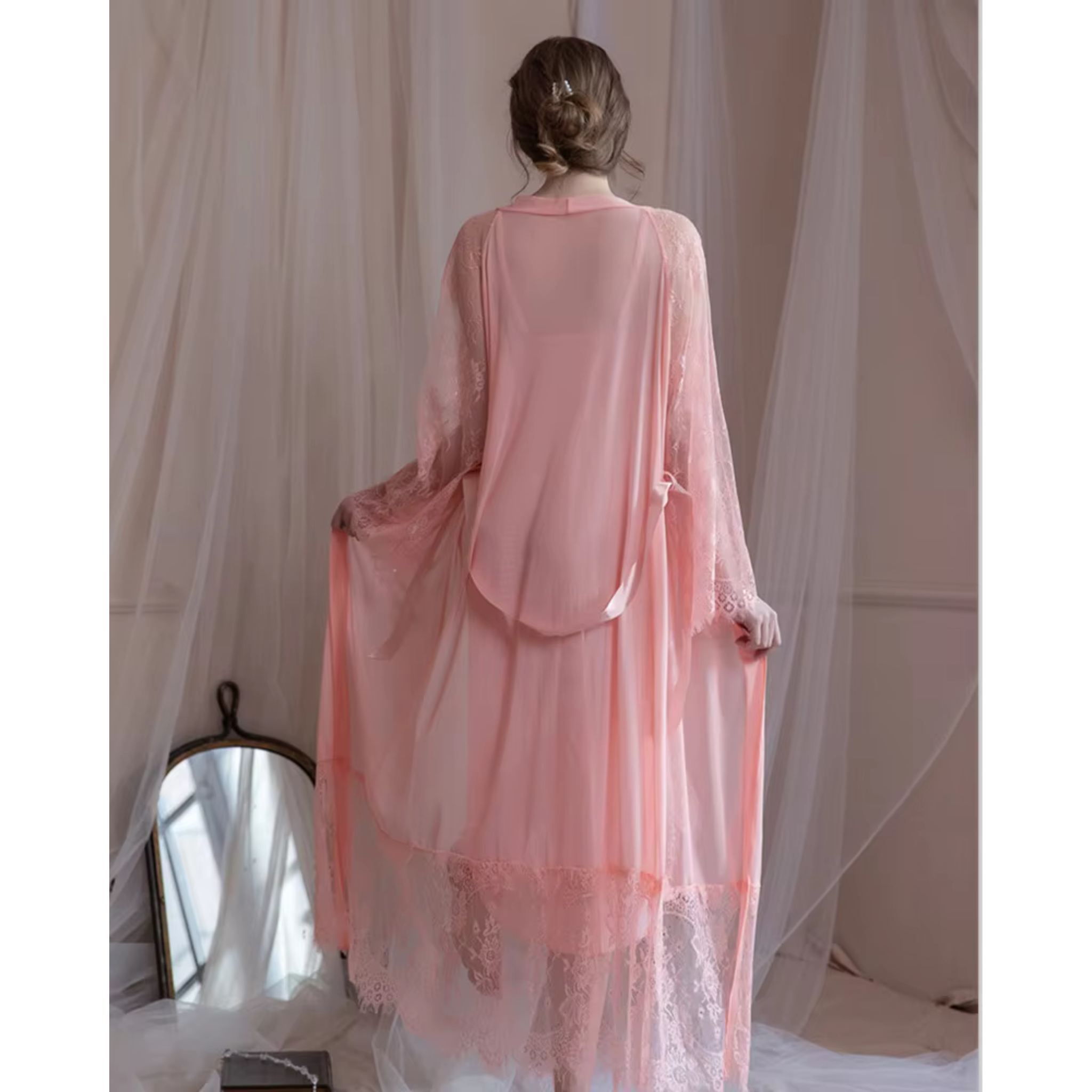 Sexy Lace Transparent Long Robe Women&