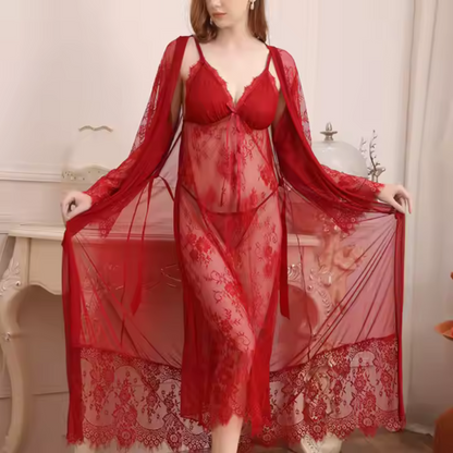 Sexy Lace Transparent Long Robe Women&