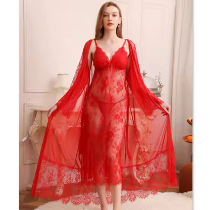 Sexy Lace Transparent Long Robe Women&