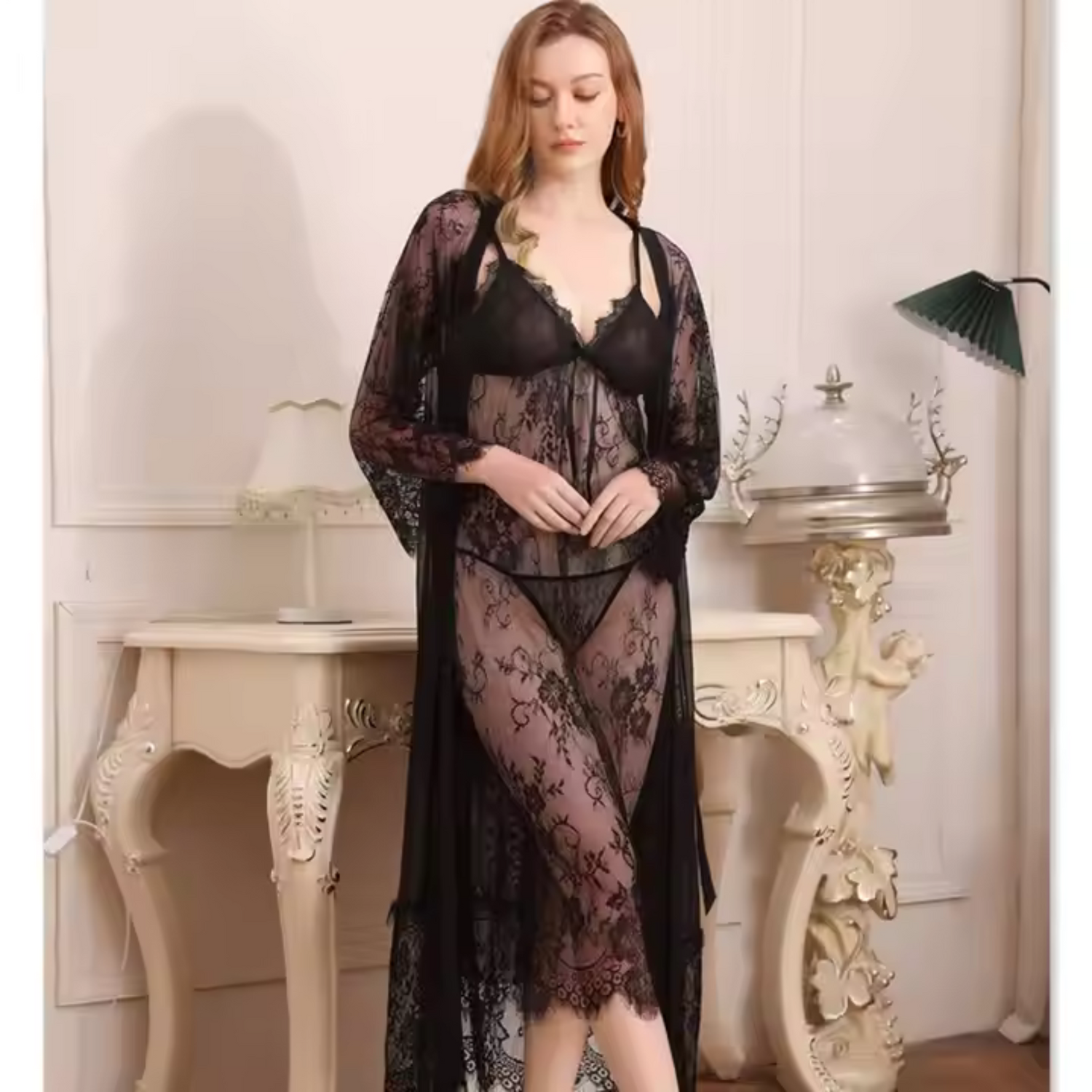 Sexy Lace Transparent Long Robe Women&