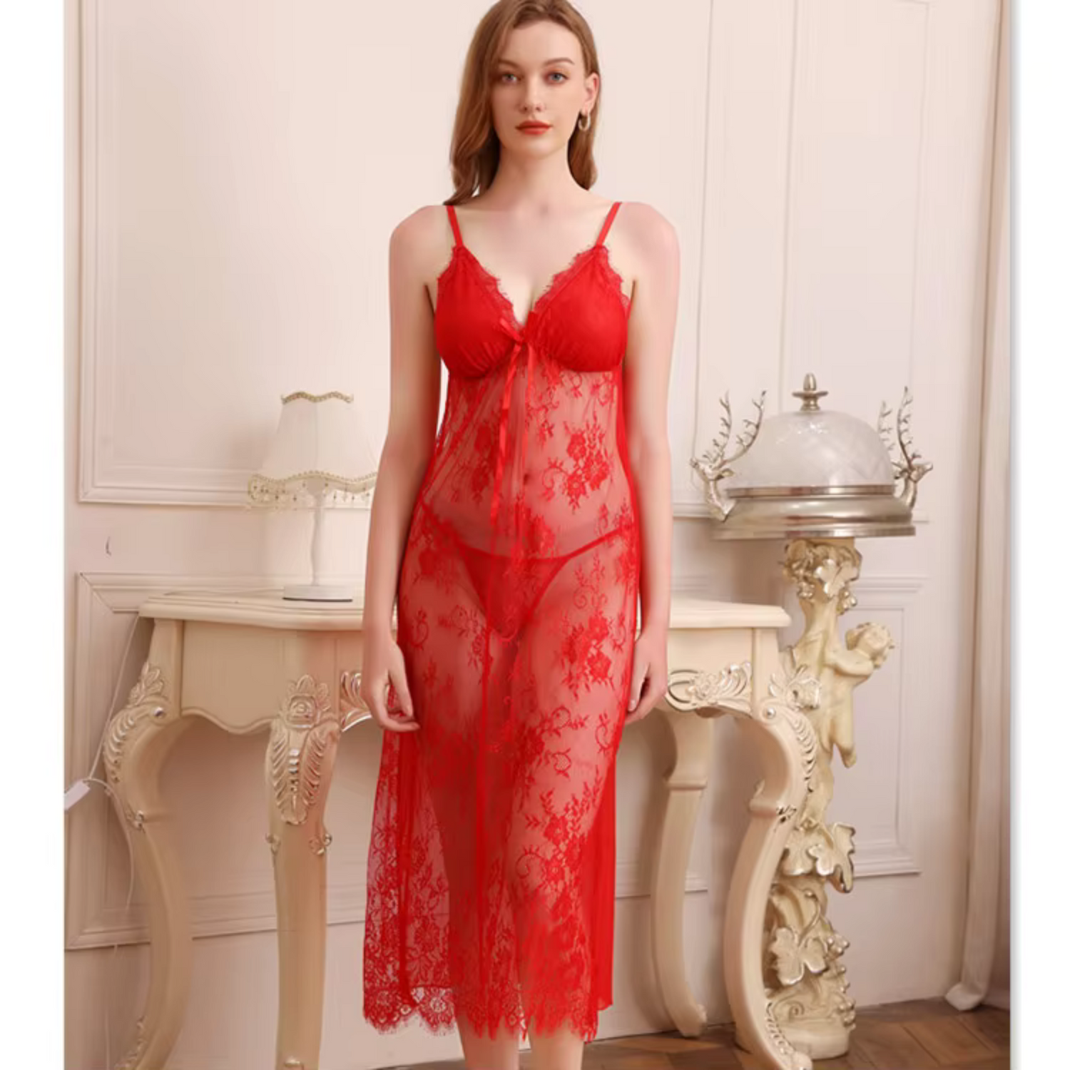 Sexy Lace Transparent Long Robe Women&