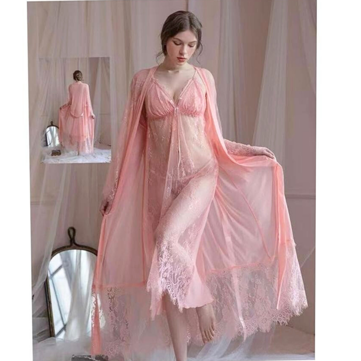 Sexy Lace Transparent Long Robe Women&