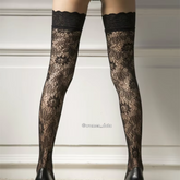 Black Floral Lace Thigh-High Stockings
