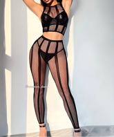 Black Mesh 2-Piece Bodystocking Set