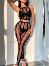 Black Mesh 2-Piece Bodystocking Set