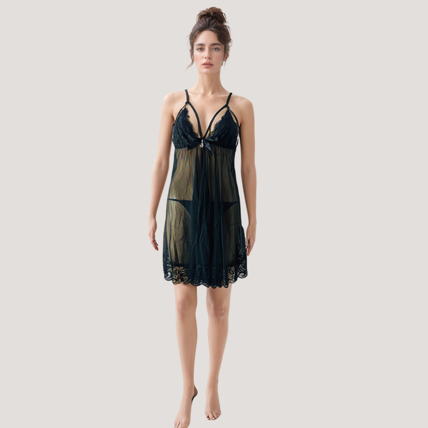 New fashion sleepwear see through gauze mesh slip night dress