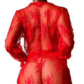 BlackSheerLaceLongRobeLingerieSet 