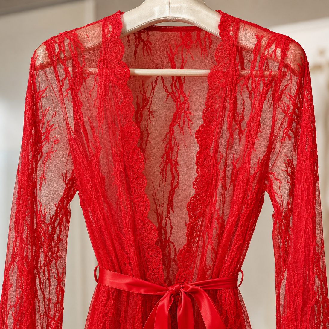 Sheer Lace Long Robe Lingerie Set