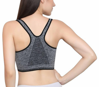 Front Zip Sports Wireless Bra | Cotton Lightly Padded Wire Free 