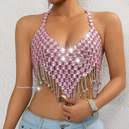 Pink Crystal Fringe Bralette