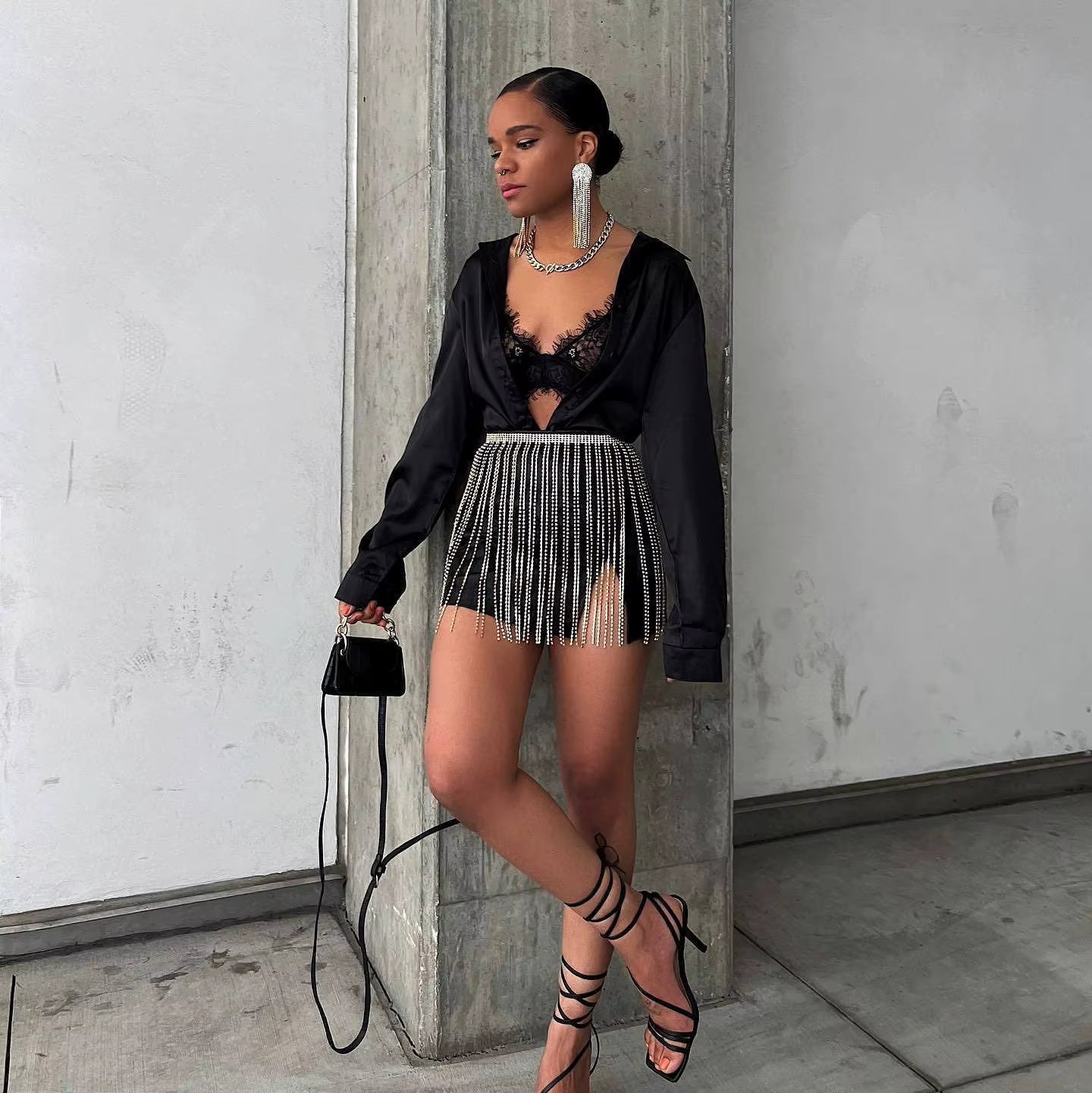 Crystal Fringe Waist Chain Skirt